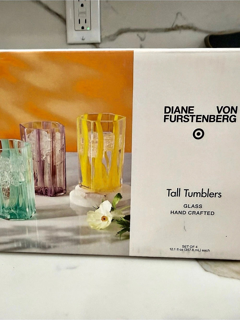 Diane von Furstenberg Tall Tumblers Hand-Crafted Glass Set of 4- LIMITED DROP